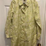 LL Bean Trench Coat Floral Print Lime Green‎ Womens Large Regular Pockets #0APX8 Green Photo 0