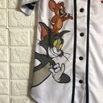Tom & Jerry women's button down baseball jersey women's shirt size S White Photo 4