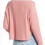 Abound  Waffle Knit Notch V Neck Long Sleeve Top NEW in Pink Compact 1X Photo 1