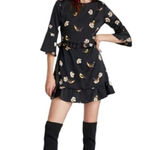 ZARA Black & Yellow Floral & Bird Print Ruffled Mini Dress Photo 0