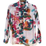 Vilagallo Art Paint Print Long Sleeve Button Down Blouse Pink Size 40/Large Photo 0