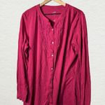 J.Jill   XL Pink Long Sleeve Button-Up Chiffon Bib Knit Shirt Pima Cotton Comfy Photo 1