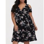 Torrid Black Colorful Floral Cold Shoulder Wrap Tie Belt Stretch Dress Size 3X Photo 1