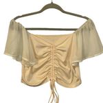 Cream White Crop Top Shirt Off the Shoulder Design Snitched Waist Women’s Large! Photo 0