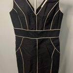 Trina Turk Black Tan Contrast Piping Sheath Career Work Dress Pockets Size 4 Photo 0