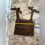 Free People NWOT  Boulevard Tank Top S Crop Shoulder Bow Tie Ruched Green Boho Photo 7