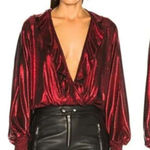 RETROFETE Fiona Plunge Neckline Metallic Bodysuit Red XS Red Photo 0