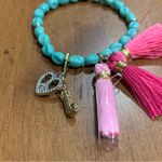 Juicy Couture  Turquoise Bead Pink Tassel Safety Pin Charm Stretch Bracelet Photo 1