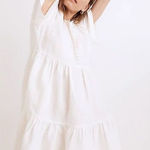 Madewell  White Linen-Blend Flutter-Sleeve Tiered Mini Dress Photo 0