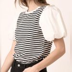 Mittoshop NEW Black & White Striped 100% Cotton Balloon Bubble Sleeve Top Size L Photo 2