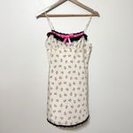 Betsey Johnson  Babydoll Floral Slip Dress Size Small Pink Bow Satin White Dainty Photo 1