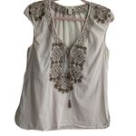 J.Crew  Pale‎ Pink Brown Embroidered Cotton Poplin Boho Top Tie Front MEDIUM Photo 2