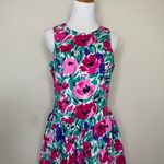 Vintage 90s Bright Floral Drop Waist Dress Full Skirt Sz Medium? Pink Photo 4