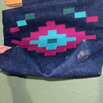 1970s Novelty Denim Geometric Aztec Wood Detail Top Handle Purse Photo 9