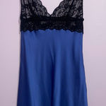 Christine Lingerie Silk Chemise Slip Night Dress Women Size S Mini Lace Sexy Blue Photo 0