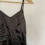 Women's silky black lingerie chemise dress spaghetti straps lace up sides Photo 1