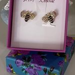 Betsey Johnson  BUZZ & BLOOM Bumble Bee Gold Tone Crystal Stud Earrings NWOTS Photo 0