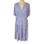 ELLOS Tiered Midi Dress Surplice Neckline in French Blue Ditsy Floral, Size: 18 Photo 2