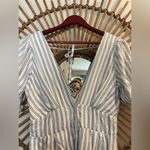 FAVLUX Women’s  Blue & White Striped V-Neck Dress Button Down Tie Back Coastal M Photo 5