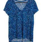 Lilly Pulitzer Etta V Neck Shirt Womens Medium Blue My Favorite Spot Leopard Photo 0