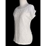 Willi Smith White Lace Willie Smith Overlay Short Cap Sleeve Boat Neck Casual CareerTop M Photo 2