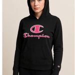 Champion Y2K Streetwear Black Hoodie Pink Logo Pullover Size M Photo 0
