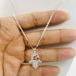 925 Sterling Silver Necklace and hand hamsa pendant White Photo 1
