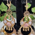 Boho Tricolor Gold Big Dangling Chandelier Filigree Earrings Photo 2