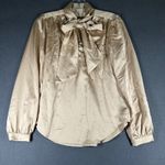 Ann Taylor  Petite Blouse SP Champagne Tie Neck Long Sleeve Dressy Business Top Photo 0