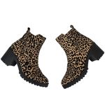Qupid Cheetah Ankle Boots Bootie Animal Print Size 8 Black Tan Chunky Block Heel Photo 5