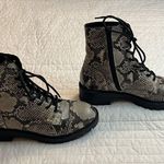 Chelsea and Violet War Womens Black Tan Snakeskin Leather LaceUp Combat Boots Photo 2