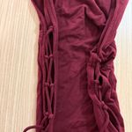 Better Be  Body Con Dress Small Maroon Cut Out Ruched Sides Sleeveless Midi Rayon Photo 3