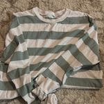 Brandy Melville Green and White Striped Long Sleeve Tee Photo 0