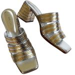 NWOT Arezzo Leather Heidi Heeled Sandals Silver Gold Size 9.5 Photo 0