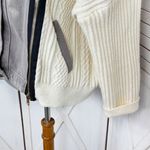 Porter Collective Denim Knit Bomber Sweater Jacket Taupe Cream Small Gray Photo 4