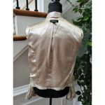Bebe  Women's Metalic Beige 100% Leather Long Sleeve High Neck Front Zip Jacket L Photo 8