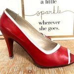 VTG Ottorino Bossi Italian Leather Pumps Red White Trim Open Toe EU 38/US 7.5B Size 7.5 Photo 0