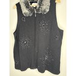 Vtg CJ Banks Womens 2X Sweater Vest Faux Fur Collar Sleeveless Snowflake Beads Black Photo 1