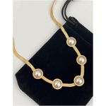 18K Gold Plated White Pearl Snake Herringbone Necklace Stainless Steel Womens Photo 14