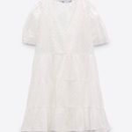 ZARA 100% Cotton Openwork Eyelet Embroidered V Neck Ruffle Dress Photo 4