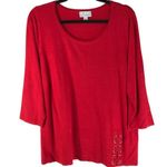 Joan Rivers Scoop Neck Sweater with Lace Up Detail 3/4 Sleeve Red Size M Size M Photo 0