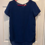 Japna  Blue Short Sleeve Zipper Back Slightly Sheer Top Womens Medium Career Photo 0