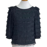 California Spice Eyelash Fringe Blouse Black Size M Vintage 80โs Mob Wife Glam Size M Photo 0