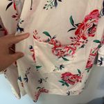 Tickled Teal  Long Length Open Front Top w/ Pockets Women's Size XL White Flora Photo 5