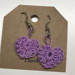 Crochet heart dangle earrings handmade MunandMe Photo 2