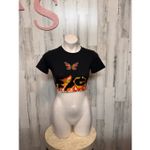 Butterfly Flame Graphic Crop Top Black Stretch Tee Size XS Photo 4