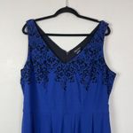 City Chic Woman's L/20 Blue V Neck Fit and Flare Knee Length Dress Velvet Accent Photo 3