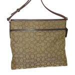 Coach Signature Print Crossbody Bag With Adjustable Strap In Tan/Brown Canvas & Photo 0