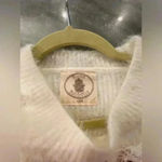 Muche et Muchette Soft Fuzzy Ribbed Cream Sweater Floral Lace Sleeves Size OS Photo 3