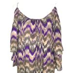 Parker  Silk Blouse or Mini Dress Size L Purple Chevron Bell Flare Sleeve Cut Out Photo 0